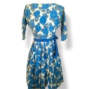 Early 1950s *Authentic Vintage* Blue Floral Day Dress/Sun Dress- Handmade Beauty